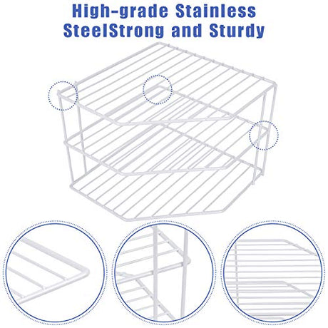 3-Tier Corner Shelf Counter and Cabinet Organizer - Steel Metal Wire - Rust Resistant - Plates, Dishes, Cabinet & Pantry Organizer - Kitchen Organization (10 x 7.5 Inch)(White) SIBAO