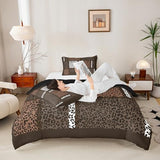 Leopard Print Comforter Set,Wildlife Animal Fur Skin Bedding Set Modern Bedroom Decor,African Cheetah Wildlife Patchwork Texture Comforter with 1 Pillowcase for All Seasons,Twin,Brown White Black Castle Fairy