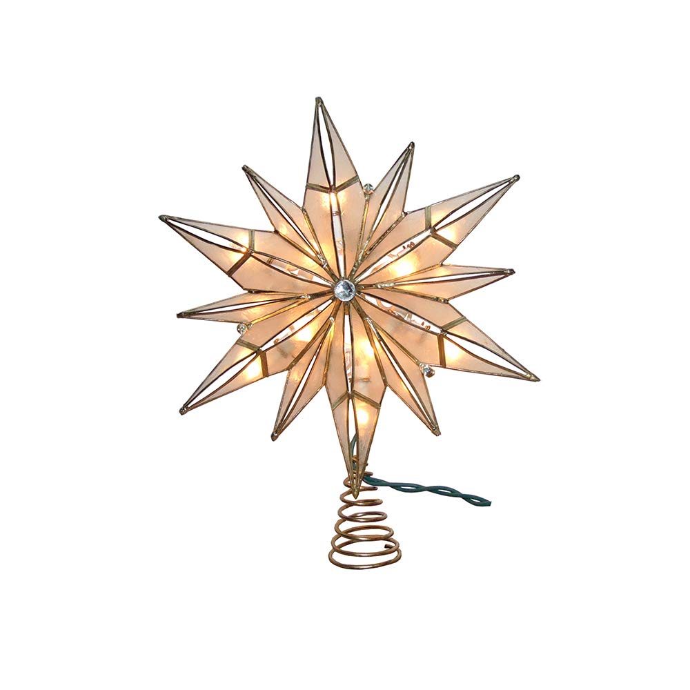 Kurt S. Adler Kurt Adler 10-Light 12-Point Capiz Star and Center Gem Treetop, 10.24in, Gold, White Kurt S. Adler
