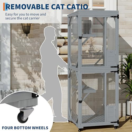 Outdoor Cats House with 4 Wheels, Walk-in Cat Cage, Catio Outdoor Enclosure Extra Large GarveeLife