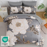 Luxudecor Floral King Comforter Set 7 Pieces Bed in a Bag, White Flower Print on Grey Bedding Set, Soft Reversible Comforter with Sheet Set 104"x90" Luxudecor