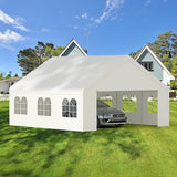 Kecreque Carport 20x20 Party Tent Heavy Duty Canopy Waterproof Outdoor Storage Shelter Portable Garage w/Removable Sidewall Windows Canopy Tent for Wedding Event Backyard Barbecues Parties, White Kecreque