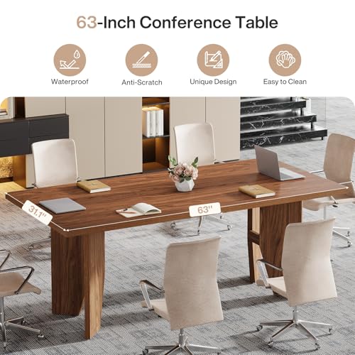 Tribesigns 5.3ft Conference Table for 4-6 People, Rectangular Conference Room Table, Large Wooden Meeting Table for Office, Brown Tribesigns