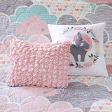 Intelligent Design Kids Reversible Cotton Quilt Set - Vibrant Fun, Playful Print, All Season Children Bedding Coverlet Bedspread, Decorative Pillow, Bedroom Décor, Full/Queen, Cloud Pink 5 Piece Intelligent Design