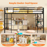 Giantex Low Loft Bed Twin Size, Heavy Duty Metal Frame w/Storage Shelves, Ladder & Full-Length Guardrails, Ample Under-Bed Space, Kids Loft Bed with Stairs for Boys Girls Junior, No Box Spring Needed Giantex