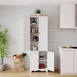 Yusong 72'' Tall Kitchen Pantry Cabinet, Freestanding Storage Cabinet with Doors and Shelves, Wooden Food Pantry Farmhouse Cupboard Buffet for Kitchen Dining Living Room, White Honey Yusong