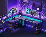 ODK L-Shaped Gaming Desk with LED Lights and Power Outlets - Reversible Design with Storage Shelves ODK