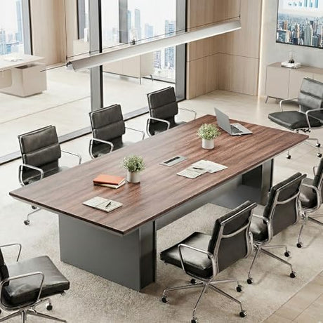 8FT Conference Table for 8–10 People, 1.65" Thick Top Boardroom Meeting Table with Cable Management Grommet, Modern Walnut Office Conference Room Table SNKBOAT