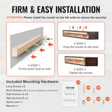 VEVOR Fireplace Mantel, 60" x 8" x 6", 50 lbs Weight Capacity, Natural Wood Mantel for Over Fireplace, Wall Mounted Floating Farmhouse Shelf, Handcrafted Fireplace Mantel for Wall Decor, Rustic Brown VEVOR