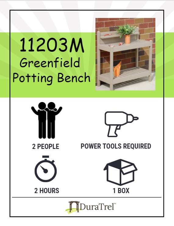 Dura-Trel Greenfield PVC Vinyl Indoor Outdoor Table Potting Bench Station with Shelf for Plant Accessories & Gardening Supplies Storage, Mocha DuraTrel