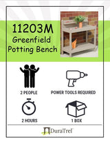 Dura-Trel Greenfield PVC Vinyl Indoor Outdoor Table Potting Bench Station with Shelf for Plant Accessories & Gardening Supplies Storage, Mocha DuraTrel