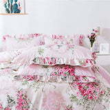 FADFAY Home Textile Pink Rose Floral Print Duvet Cover Bedding Set for Girls 4 Pieces King Size FADFAY
