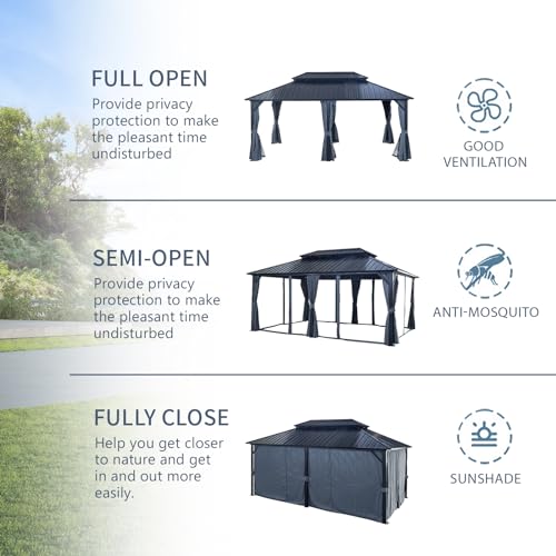 12 * 12FT Hardtop Gazebo, Outdoor Metal Gazebo, Large Panel Roof Pergolas, for Patio, Garden, Backyard (12x18ft) - WoodArtSupply