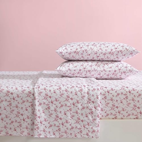 Betsey Johnson - Twin XL Size Sheet Set, Ultra-Soft Bedding with Smooth & Silky Feel, Deep Pockets, Bed Sheets with Matching Fitted Sheet & Pillowcases (Floral Toile Pink) Betsey Johnson