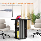 ZONVEOKE Small Conference Table for 2-4 People, 31.5" Round Meeting Table with 2-Layer Storage Shelf for Space Saving, Mid-Century Modern Seminar Boardroom Desk for Office Conference Room ZONVEOKE