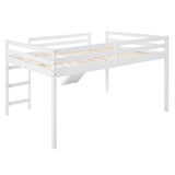 Full Size Loft Bed with Slide, Low Loft Bed with Ladder & Safety Rail, Wooden Full Loft Bed Frame for Kids Teens Girls & Boys, No Box Spring Needed, Easy Assemble (Full, White) Harper & Bright Designs