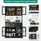 YITAHOME 71'' Kitchen Pantry Storage Cabinet with Microwave Stand, Tall Freestanding Hutch Cabinet with Power Outlet, Pantry Cabinet with Buffet Cupboard, Drawers and Acrylic Doors for Home, Black YITAHOME