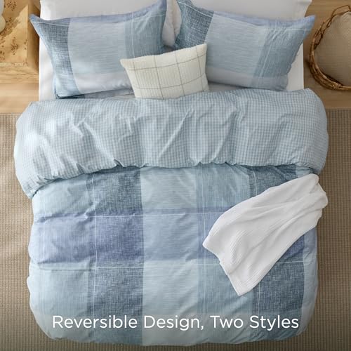 Bedsure Duvet Cover King Size - Gingham Reversible Buffalo Plaid Duvet Cover Set with Zipper Closure, 3 Pieces Blue Bedding Set with 8 Corner Ties and 2 Pillow Shams 20"x36" Bedsure
