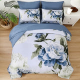 Dobuyly Blue King Size Comforter Set 7 Piece Bed in a Bag King, Blue Floral Printed on Light Blue Comforter Set with Sheets, Soft Microfiber Botanical Complete Bedding Set for All Season Dobuyly