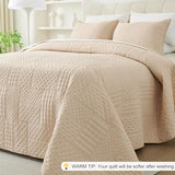 Cmfshape King Quilt Bedding Set - 3 Pieces Reversible Ultrasonic Quilt with Classic Patchwork Pattern,Soft Lightweight Bedspread Coverlet for All Season with 2 Pillow Shams,King Beige(104"x92") Cmfshape