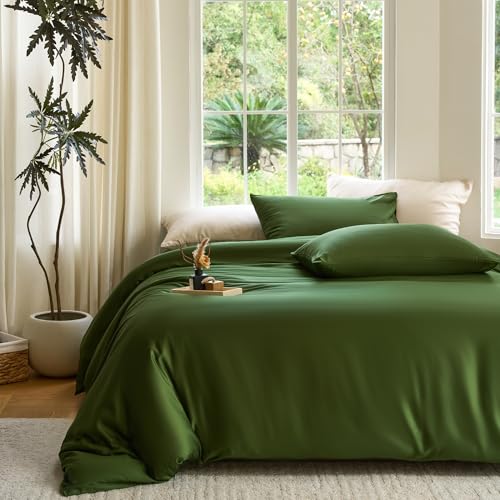 DOZ Duvet Cover Set, 100% Viscose derived from Bamboo, Organically Grown, Buttery Soft, Cooling Duvet Covers, High GSM, 1 Duvet Cover and 2 Pillowcases, 90"x90" (Forest, Full/Queen) DOZ by SIJO