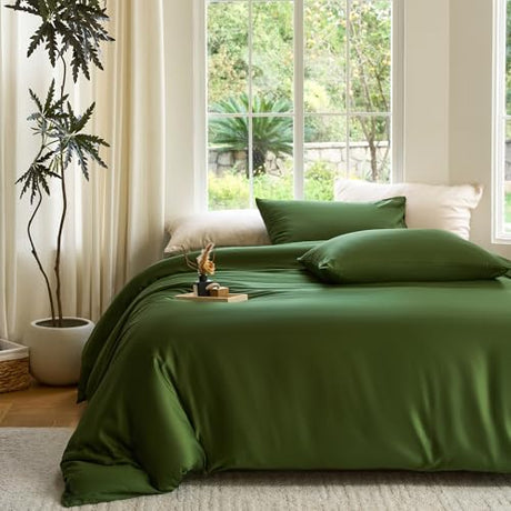 DOZ Duvet Cover Set, 100% Viscose derived from Bamboo, Organically Grown, Buttery Soft, Cooling Duvet Covers, High GSM, 1 Duvet Cover and 2 Pillowcases, 90"x90" (Forest, Full/Queen) DOZ by SIJO