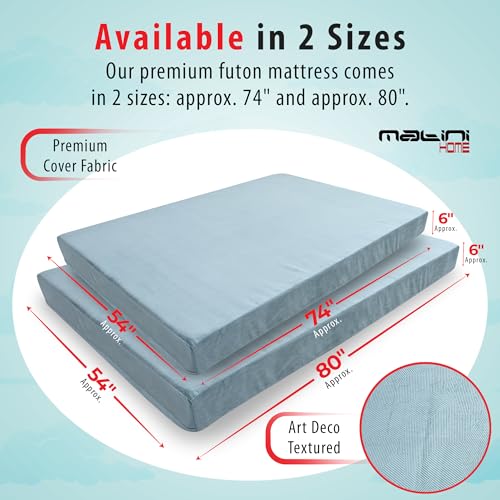 Matini Home Memory Foam Futon Mattress, Foldout Couch Futon Mattress - Full XL (Laguna) - Comfortable and Heavy Duty Sofa Bed, Thick Corded Cushion for All (Frame NOT Included) Matini Home