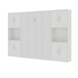 Farmhouse Murphy Bed Queen, 85" Wall Bed Folds to Save Space, Concealed Bed Frame with 2 Storage Cabinets and Wall Mounted Features for Apartment/Office/Guest Room Bobve