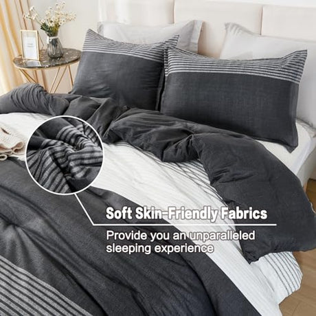 Litanika Twin XL Comforter Set Black White Grey - 2 Pieces Gray Twin Extra Long Size Lightweight Bedding Set, All Season Down Alternative Comforter Litanika