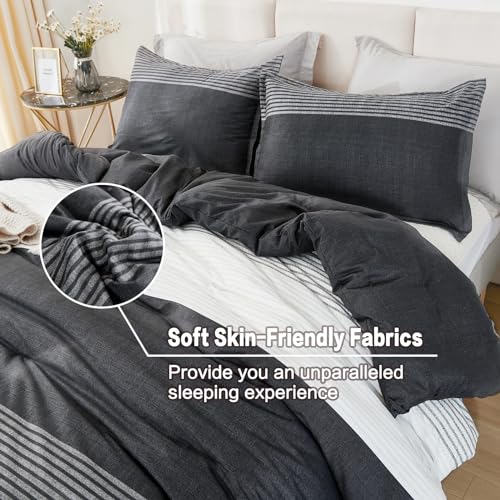 Litanika Queen Comforter Set Black White Grey - 3 Pieces Lightweight Summer Bedding Set, All Season Down Alternative Comforter (1 Comforter, 2 Pillowcases) Litanika