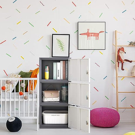 iCHENGGD 3 Door Metal Locker Steel Storage Cabinet, Office Storage Lockers for Employees, Vertical Metal Cabinets for Home,Office,School,Room Storage Organizer iCHENGGD