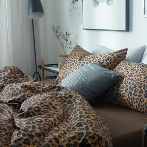 Leopard Print Comforter Set Full Size Animal Cheetah Printed Comforter Set 3 Pieces Fluffy Soft Microfiber Brown/Black Floral Bedding Set Farmhouse Boho Bed Comforter with 2 Pillowcases for All Season LifeTB