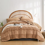 KAKIJUMN Khaki Tufted Comforter Set King Size 7 Piece Bed in a Bag, Shabby Chic Boho Comforter and Sheet Set, Pom Pom Textured Bed Set, All Season Soft Microfiber Complete Bedding Set(Khaki,King) KAKIJUMN