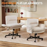 Bestier Criss Cross Office Chair with Flip-Up Arms, Vanity Comfy Chair with Thick Cushion & Wheels, Cross Legged Office Chair for Home Office, Bedroom, Beige Velvet Bestier