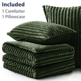 EXQ Home Fluffy Comforter Set Twin Size - Super Soft Faux Fur Stripe Jacquard Comforter 3 Pieces, Olive Green Fleece Bedding Set,Winter Warm Bed Set,1 Comforter with 1 Pillowcase EXQ Home