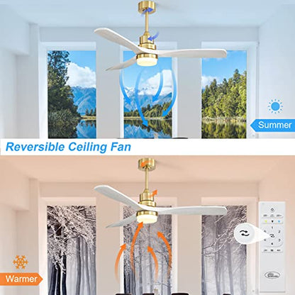 Sofucor 52 Inch Ceiling Fan with Light Remote Control Dimmable LED Light 3 Wood Fan Blades Reversible DC Motor Modern Ceiling Fan for Farmhouse/Patios with 3 Downrods(5 inch/10 inch/24 inch) - WoodArtSupply