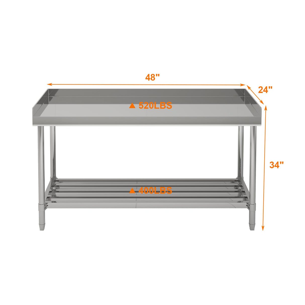 24 x 48 Inches Stainless Steel Work Table with Backsplash for Prep & Work, Folding NSF Heavy Duty Commercial Food Prep Worktable with Adjustable Undershelf for Kitchen Prep Work GaoMon