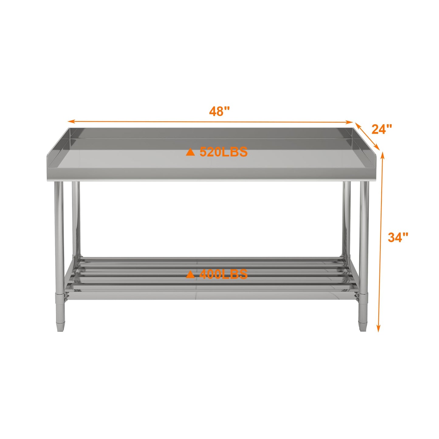 24 x 48 Inches Stainless Steel Work Table with Backsplash for Prep & Work, Folding NSF Heavy Duty Commercial Food Prep Worktable with Adjustable Undershelf for Kitchen Prep Work