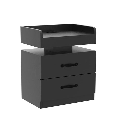 4ever2buy Nightstand Set of 2, Black Nightstand with Charging Station, Led Night Stand with 2 Drawer, Modern Bed Side Table with LED Strip Lights, Bedside End Table for Bedroom Living Room 4ever2buy