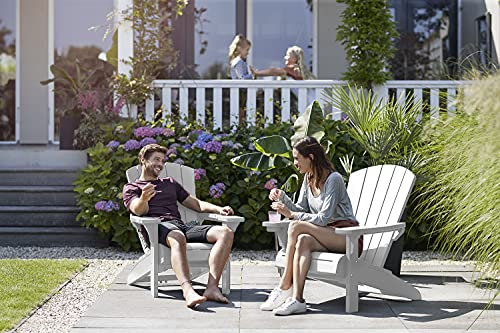 Keter Alpine Adirondack 2 Pack Resin Outdoor Furniture Patio Chairs with Cup Holder-Perfect for Beach, Pool, and Fire Pit Seating, White Keter