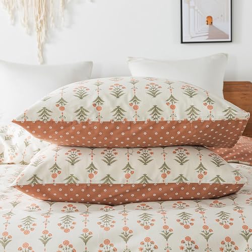 HoneiLife Queen Duvet Cover Set - Breathable 100% Cotton Floral 3pcs Wildflower Comforter Cover, with Zipper Closure and Corner Ties, Sweet Grass HoneiLife