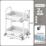 2 Tier All-Metal Rolling Cart, Rolling Storage Cart with Handle and Locking Wheels Kitchen Cart Laundry Office Bathroom Storage Organizer Cart, White Melody House