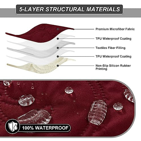 100% Waterproof Recliner Chair Cover, Recliner Chair Covers for Reclining Chair, Non-Slip Fabric Recliner Couch Cover for Living Room, for Pets Kids Protector, Washable (Wine Red, 23.6"Recliner Chair) YUEANG