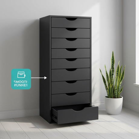 Slim Tall 9-Drawer File Cabinet for Small Offices – Narrow Office Storage Cabinet for Home Office, Modern Office File Cabinet Organizer for cosmetics, books. Naomi Home