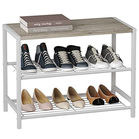 HOMEFORT 3-Tier Shoe Rack, Shoe Storage Shelf, Industrial Shoe Tower, Narrow Shoe Organizer for Closet Entryway, Small Shoe Rack Table with Durable Metal Shelves, White Oak HOMEFORT
