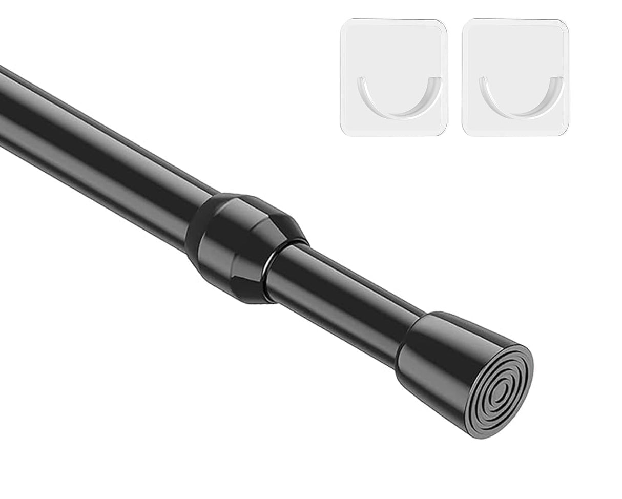 MEXAU 1Pack Spring Tension Curtain Rod 26-39 inch Black Adjustable Spring Rod Extendable Tension Rod For Kitchen, Bathroom, Window, Bookshelf, Closet MEXAU