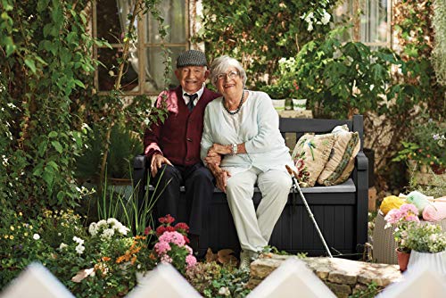 Keter Solana 70 Gallon Storage Bench Deck Box for Patio Furniture, Front Porch Decor and Outdoor Seating – Perfect to Store Garden Tools and Pool Floats, Graphite Keter