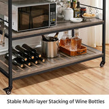 Yaheetech Kitchen Cart with Power Outlet, Rolling Kitchen Island on Wheels with Glass Holder & Hooks, Utility Trolley Cart Coffee Bar Microwave Stand Cart with Lockable Casters, Taupe Wood Yaheetech