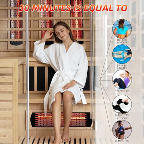 amocane Infrared & Steam Dual-System Sauna Room for 4-6 Person, Wood Hybrid Home Sauna with Heater, Indoor Traditional Saunas Spa with Heaters & Sauna Stove, Speaker, Oxygen Bar, Bucket amocane