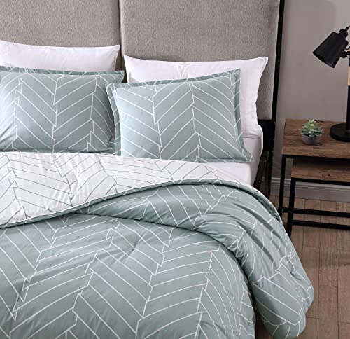 City Scene - King Comforter Set, Soft & Reversible Cotton Bedding for Year Round Comfort, 3 Piece Bed Set with Matching Pillowcases (Ceres Mint) City Scene